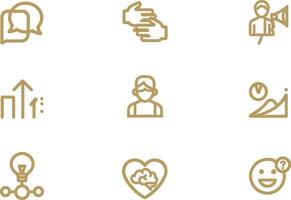 Collection of minimalist golden icons representing communication and business elements vector