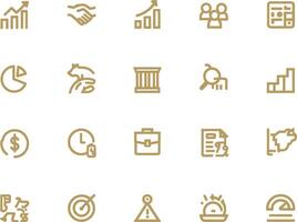 Collection of minimalist financial and business icons representing various concepts and strategies vector