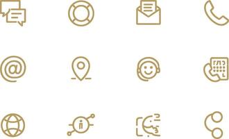 Golden contact icons representing communication and customer service elements vector