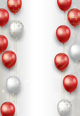 Light background with red and white balloons, vertical banner design