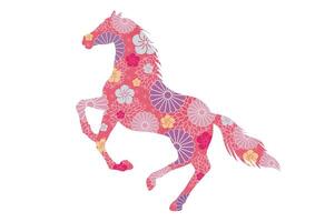 The Year Of The Horse Zodiac Symbol Decorated With Japanese Vintage Patterns Isolated On A White Background. vector