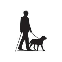 Silhouette of man walking with dog on a white background vector