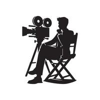 Silhouette of a man sitting in a chair with a camera vector