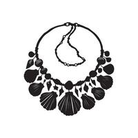 A black and white illustration of a necklace with shells vector
