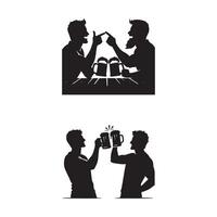Men drinking beer in silhouette vector
