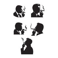 Silhouettes of men smoking and smoking on white background vector