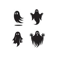 Halloween ghost icon set, black and white illustration vector