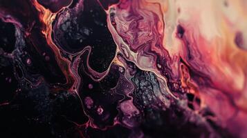 Swirling patterns create a mesmerizing abstract design in vibrant pinks, purples, and deep blacks, evoking a sense of depth and movement. The glossy surface enhances the intricate details photo