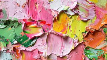 Swirls of vibrant colors and textures showcase an abstract composition, where thick strokes of oil paint blend harmoniously on the canvas, inviting close inspection photo