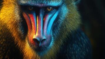 A close up of a monkey with colorful eyes photo