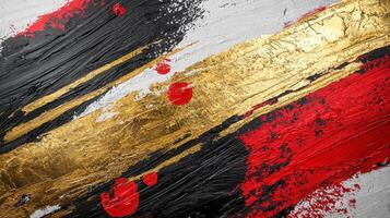 A painting with gold and red splatters photo