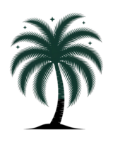 Isolated dark green palm tree illustration against a transparent background in a simple rendering style png