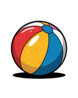 Cartoon beach ball on transparent background with red yellow blue and white color segments and round shape png