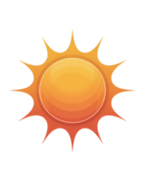 Illustration of a bright orange sun with sharp rays on a transparent background, graphic image png