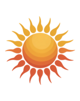 Illustration of a sun with orange and yellow rays on a transparent background design element png