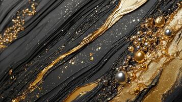 The image is a gold and black abstract painting with gold photo
