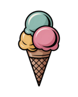 Cartoon ice cream cone with three scoops on a transparent background for summer treat illustrations png