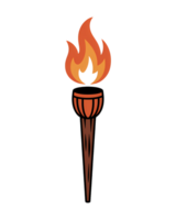 Illustration of a torch with a bright orange flame on a transparent background in format png