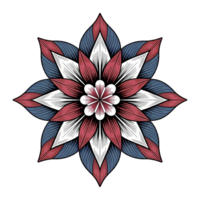 Ornate floral design with red white and blue petals on a transparent background creating a unique pattern png