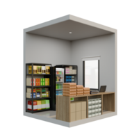 Small Shop Left Corner View 3D Design Element png