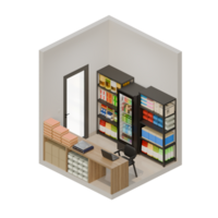 Small Shop Front Right View Isometric 3D Design Element png