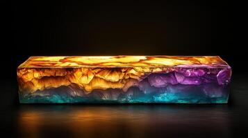 A colorful glass table with a rainbow design photo