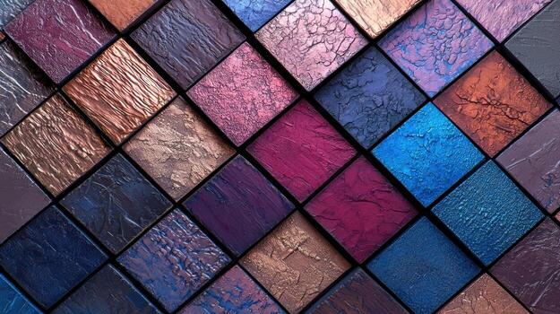 A colorful mosaic of squares made of different colored tiles photo