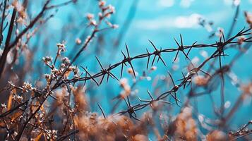 A close up of a plant with barbed wire photo
