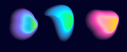 Set color neon irregular blob gradient blend gradation Abstract colorful blur shapes on dark blue background Abstract y2k pop design elements Aura concept with glow effect illustration. vector