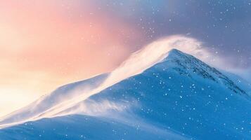 A snow covered mountain with a blue sky photo