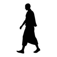 Dark Silhouette of Bald Man Walking, Side View, Flowing Clothes on White vector