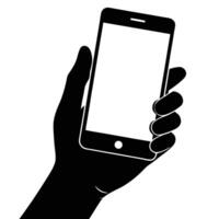 Silhouette Hand Holding Modern Smartphone with a White Screen Display for Mockups vector