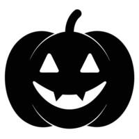 Silhouette Smiling Halloween Pumpkin with Fangs and Triangular Eyes on White Background vector