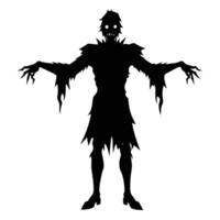 Silhouette of a Creepy Scarecrow in Tattered Clothes on a White Background vector