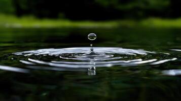 A drop of water is falling into the water photo