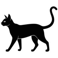 Silhouette of a Black Cat Walking with Curled Tail on White Background vector