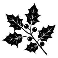 Elegant Black Holly Branch Illustration with Berries on a White Background Design vector