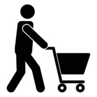 Shopping Cart Icon Depicting Customer Pushing Trolley for Retail or Grocery Purchases vector