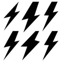 Six Bold Black Lightning Bolt Illustrations on a Clean White Background Displayed Neatly vector