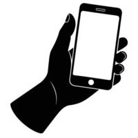 Silhouette Hand Holding Smartphone with White Screen Display for App Mockup Design vector