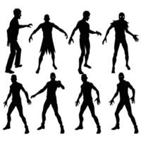 Silhouetted Figures Depicting Zombie Characters for Halloween Decoration, Horror Theme Design vector