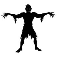 Silhouette of Ragged Undead Monster with Glowing Eyes on White Backdrop vector