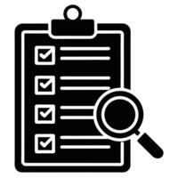 Black Clipboard with Checkmarks and Magnifying Glass Icon Isolated on White vector