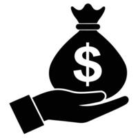 Black Hand Holding Bag of Money with Dollar Sign, Investment Illustration vector
