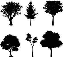 Assortment of Silhouette Tree Illustrations Various Deciduous and Coniferous Tree Types Isolated vector