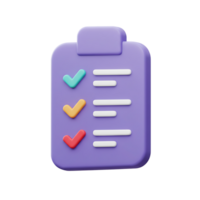 3d rendered checklist icon depicting task completion assessment and progress in a clear digital design png