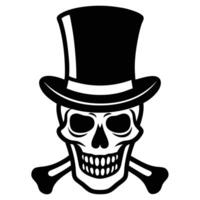 Skull with Top Hat and Crossbones Black and White Image vector