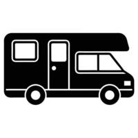 Silhouette of a Black Motorhome RV with Visible Windows and Wheels on a White Background vector