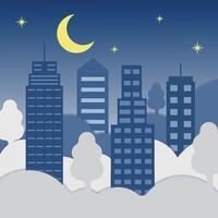 modern cityscape at cloud sky idea illustration graphic design. building or architecture at night view with lunar moon and star for business or environment concept vector