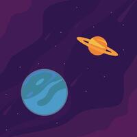 outer space landscape illustration template graphic design . saturn and uranus planet scenery for astronomy knowledge banner concept vector
